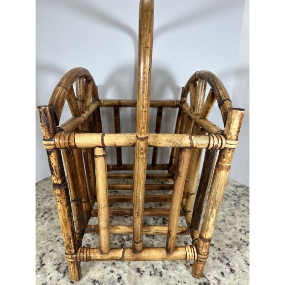 Bamboo Magazine Rack Mid Century Modern Turtle Shell Bamboo Hollywood Regency. - Picture 8 of 15